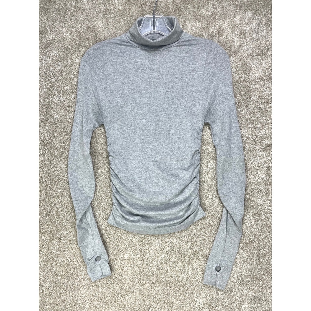 FP Movement Ruched Thumbhole Turtleneck Top Women XS/S Grey Layering Stretch Y2K - Picture 2 of 8